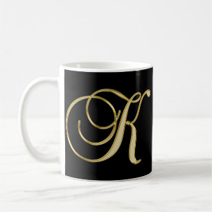 Elegantes mit Monogramm Goldzuerstschwarzes des Kaffeetasse