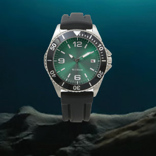 Elegantes Mit Monogramm, grün gebürstetes Metall Armbanduhr