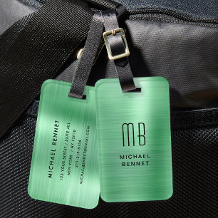 Elegantes, Mit Monogramm, grünes, gebürstetes Meta Gepäckanhänger