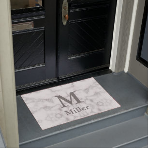 Elegantes Mit Monogramm Imitat Weißer Marmor Fußmatte