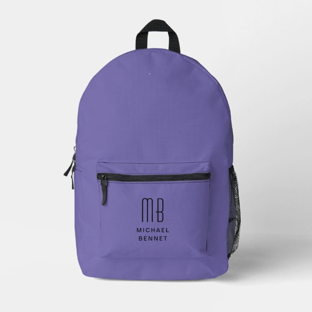 Elegantes Mit Monogramm Lila Bedruckter Rucksack (Vorderseite)