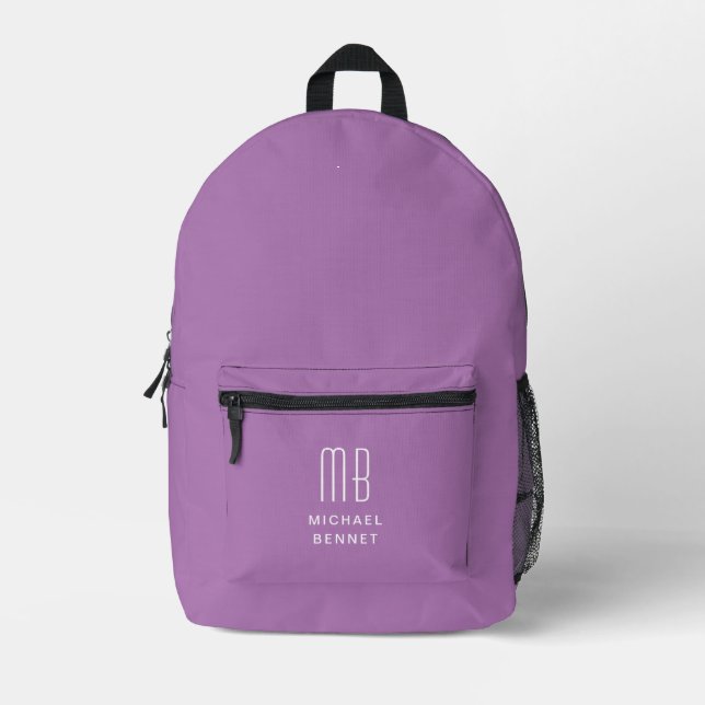 Elegantes Mit Monogramm Lila Bedruckter Rucksack (Vorderseite)