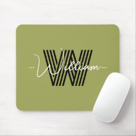 Elegantes mit Monogramm Oliven-Grün Mousepad