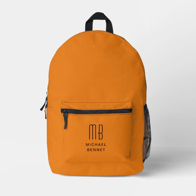 Elegantes Mit Monogramm Orange Bedruckter Rucksack (Vorderseite)
