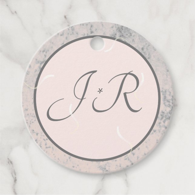 Elegantes Mit Monogramm Peach und Gray Geschenkanhänger (Vorderseite)