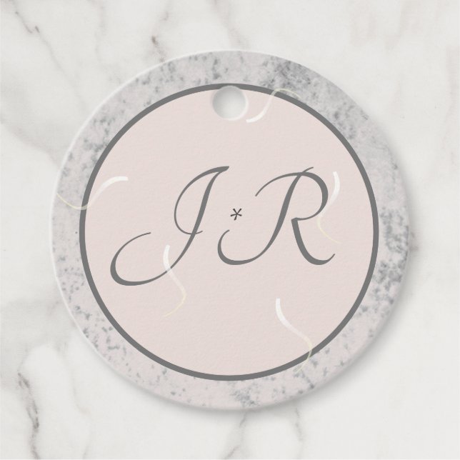 Elegantes Mit Monogramm Peach und Gray Geschenkanhänger (Vorderseite)