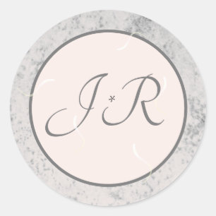 Elegantes Mit Monogramm Peach und Gray Runder Aufkleber