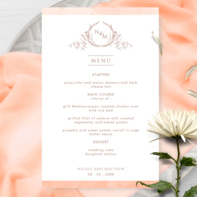 Elegantes Mit Monogramm Peach Watercolor Wedding M (Von Creator hochgeladen)