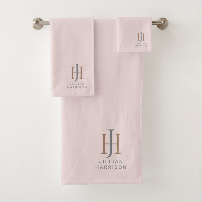 Elegantes Mit Monogramm Rosa Badhandtuch Set (Insitu)