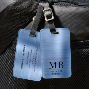 Elegantes, Mit Monogramm, rostfarbenes Metall Gepäckanhänger