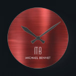 Elegantes Mit Monogramm Rot-Pinselmetallic Runde Wanduhr<br><div class="desc">Personalisierte,  Mit Monogramm Rot-Pinsel rund um die Uhr.</div>
