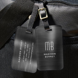 Elegantes Mit Monogramm Schwarz-Bürstenmetall Gepäckanhänger