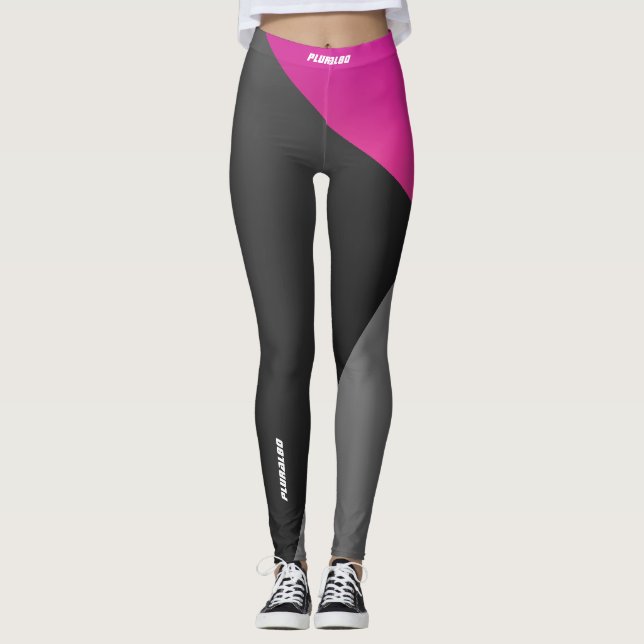 Elegantes, mit Monogramm, schwarz-grau-rosa Traini Leggings (Vorderseite)