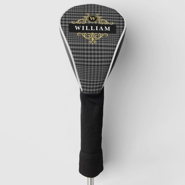 Elegantes Mit Monogramm Schwarzes Gold und Grau Ka Golf Headcover (Vorderseite)