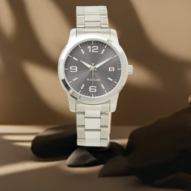 Elegantes, Mit Monogramm Silber gestreift Armbanduhr (Von Creator hochgeladen)