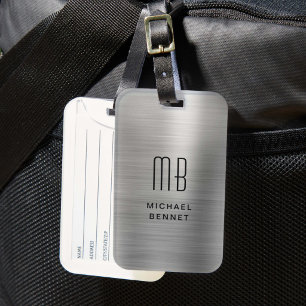 Elegantes, Mit Monogramm Silber gestreift Gepäckanhänger
