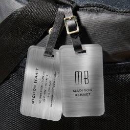 Elegantes, Mit Monogramm Silber gestreift Gepäckanhänger