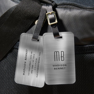 Elegantes, Mit Monogramm Silber gestreift Gepäckanhänger