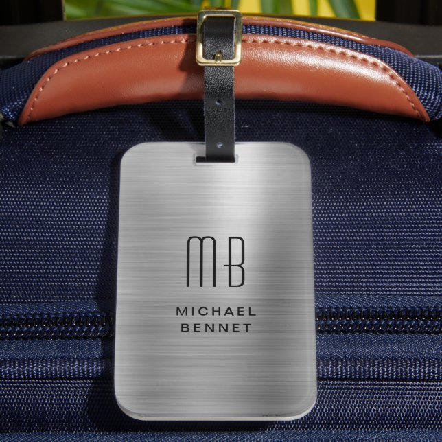 Elegantes, Mit Monogramm Silber gestreift Gepäckanhänger (Vorderseite Insitu 2)