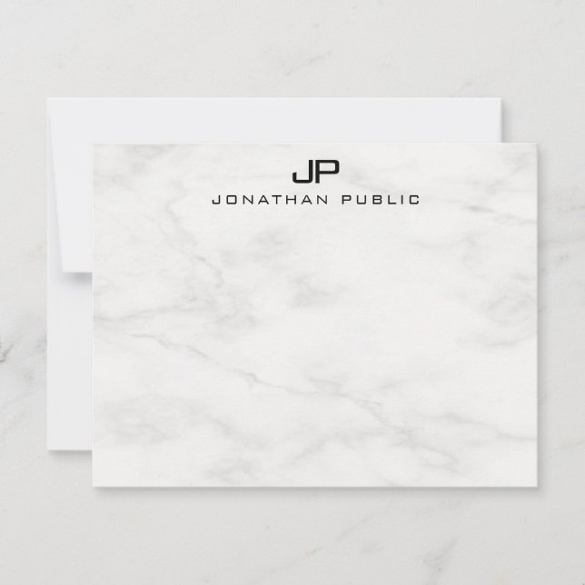 Elegantes Mit Monogramm Template aus weißem Marmor Mitteilungskarte (Vorderseite)