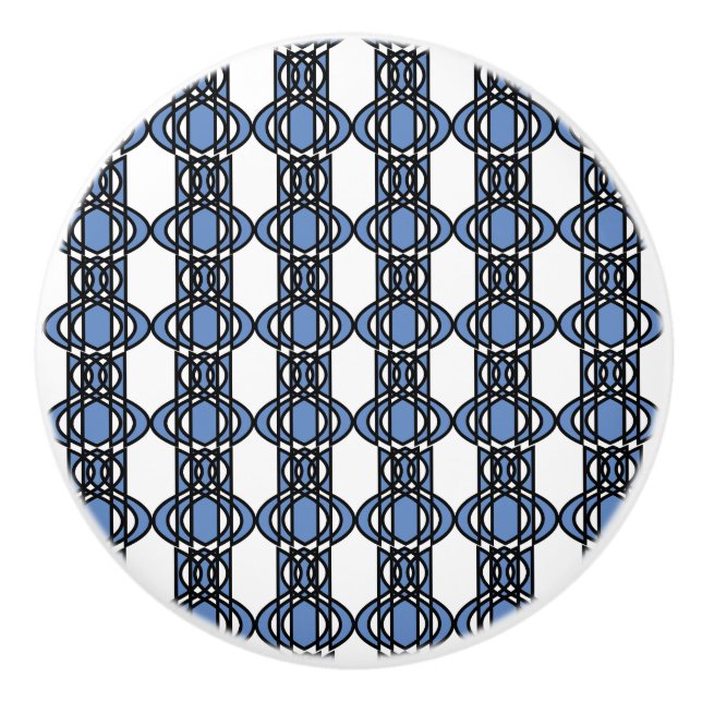 Elegantes Mod Blue Abstrakt Scarab Muster Keramikknauf (Vorderseite)