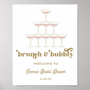 Elegantes Mod Champagne Retro Brautparty Willkomme Poster
