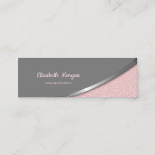 Elegantes Moder Silber Rosa Leder Optik Mini Visitenkarte