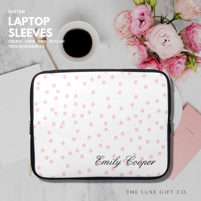 Elegantes Modern Blush Monogram Pink Confetti Scri Laptopschutzhülle (Von Creator hochgeladen)