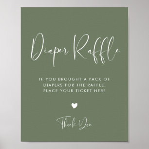 Elegantes Modern Dark Sage Green Diaper Raffle-Zei Poster