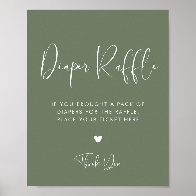Elegantes Modern Dark Sage Green Diaper Raffle-Zei Poster (Vorne)