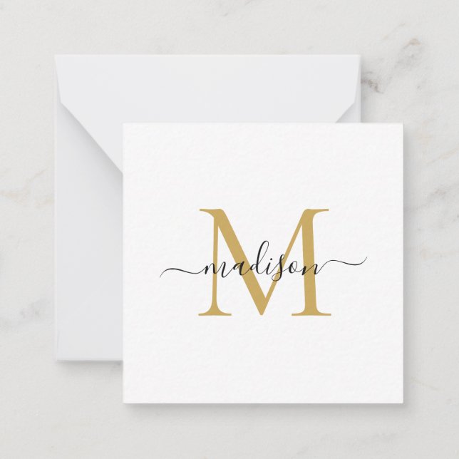 Elegantes Modern Feminine Monogram Script Gold Mitteilungskarte (Rückseite)