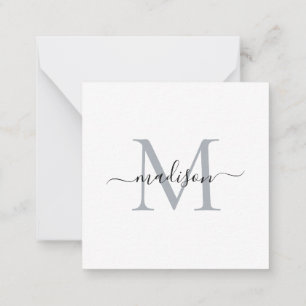 Elegantes Modern Feminine Monogram Script grau Mitteilungskarte