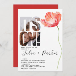 Elegantes Modern Foto Poppy Red Wedding Einladung