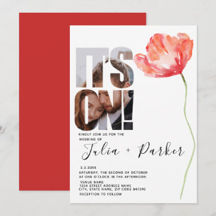 Elegantes Modern Foto Poppy Red Wedding Einladung