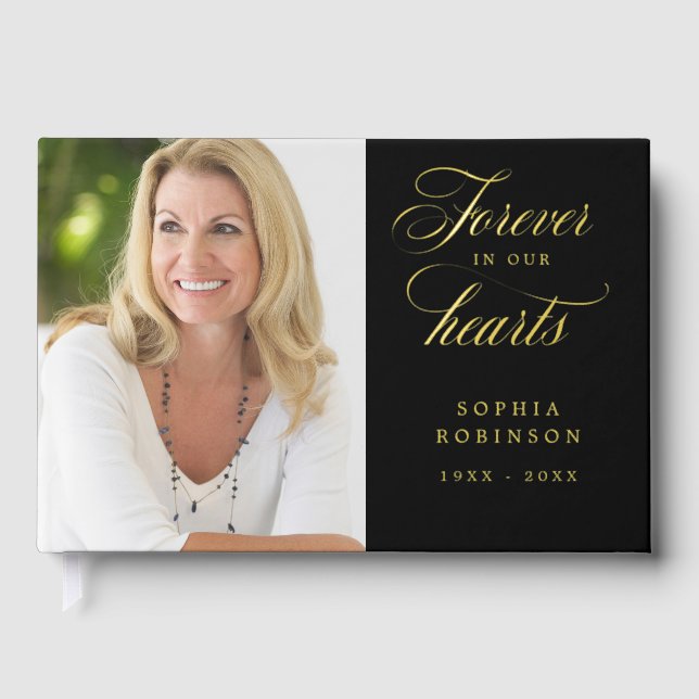 Elegantes Modern Foto Schwarze Beerdigung Gedenkst Gästebuch (Vorderseite)