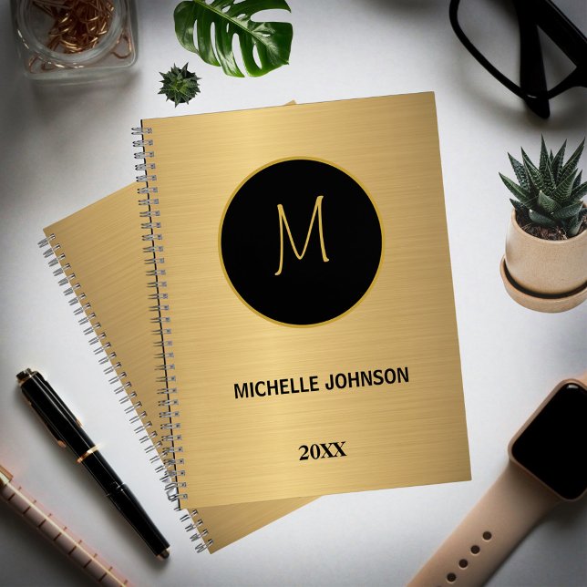 Elegantes Modern Gold Black Beruflich Monogram Notizbuch (Elegant Modern Gold Black Professional Monogram Notebook is great to write your notesk every day. )