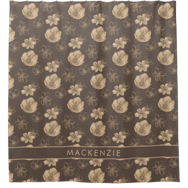 Elegantes Modern Gold Foil Blumenmuster Duschvorhang (Vorderseite)