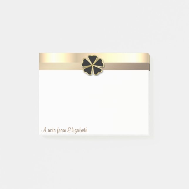 Elegantes Modern Gold Kleeblatt - Personalisiert Post-it Klebezettel (Vorderseite)