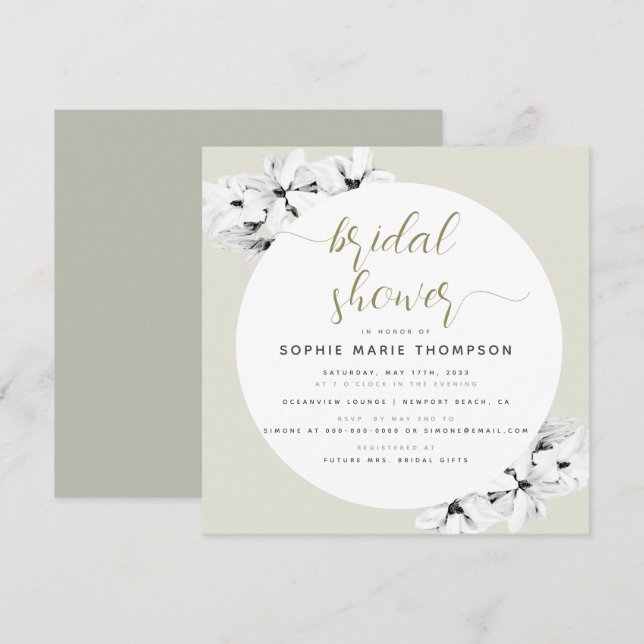 Elegantes Modern Gold Magnolia Brautparty Einladung (Vorne/Hinten)