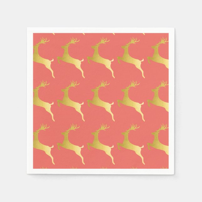 Elegantes Modern Gold Red Christmas Rentier Muster Serviette (Vorderseite)