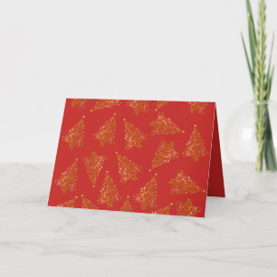 Elegantes Modern Gold & Red Christmas Tree Muster Karte
