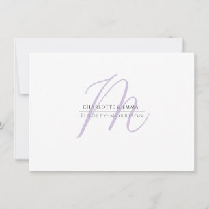 Elegantes Modern Lavender Black Monogram Couple Mitteilungskarte