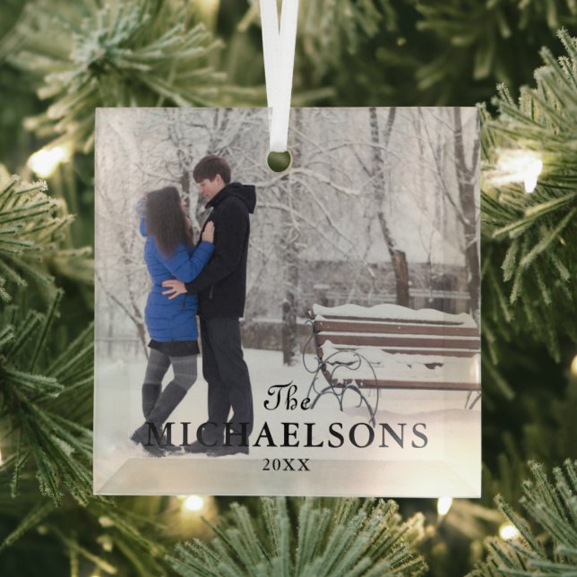 Elegantes Modern Minimal Weihnachtskuppel Foto Ornament Aus Glas (Insitu)