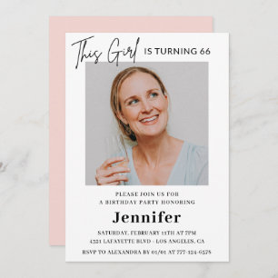 Elegantes Modern Pink Foto 66. Geburtstag Einladung