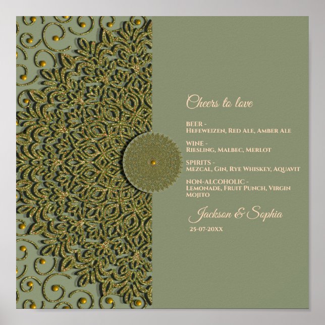 Elegantes Modern Sage Green & Gold Klassik-Zeichen Poster (Vorne)