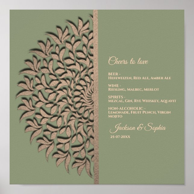 Elegantes Modern Sage Green & Gold Klassik-Zeichen Poster (Vorne)