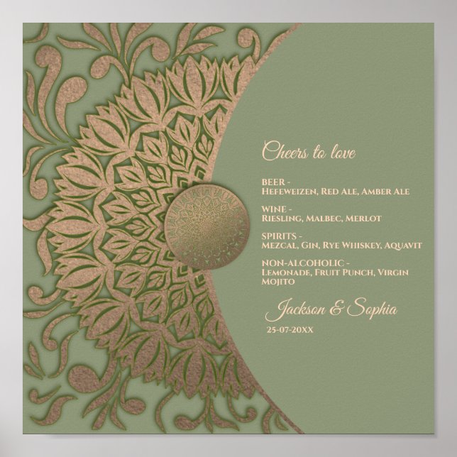 Elegantes Modern Sage Green & Gold Klassik-Zeichen Poster (Vorne)
