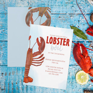 Elegantes Modern Simple Watercolor Lobster Boil Einladung