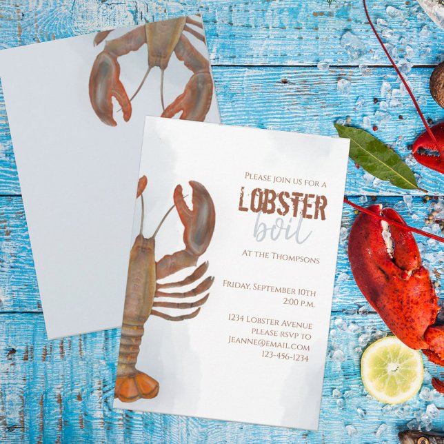 Elegantes Modern Simple Watercolor Lobster Boil Einladung (Von Creator hochgeladen)