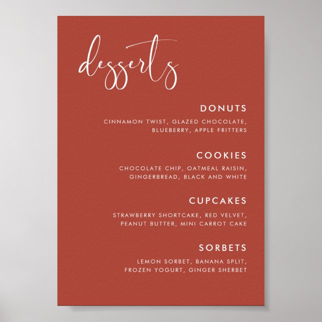 Elegantes Modern Terracotta Hochzeit Dessert Bar Poster (Vorne)